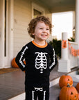 Glow in the Dark Pajama Set Halloween Skeleton Orange