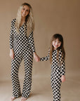 Women's Bamboo Pajamas | Black Checkerboard || MATCHING KIDS