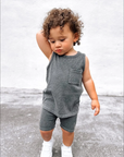 Acid Wash Ribbed Short - Black