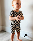 Bamboo Short Set | Black Checkerboard