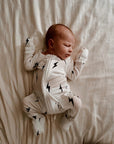 Bamboo Zip Pajamas | White & Black Lightning Bolt