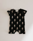 T-Shirt Romper | Black & Tan Lightning Bolt