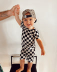 Bamboo Short Set | Black Checkerboard