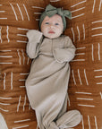 Oatmeal Organic Cotton Ribbed Knot Gown