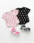 Short Sleeve Bubble Romper | Black Bolts