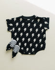 Short Sleeve Bubble Romper | Black Bolts