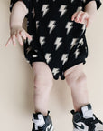 Short Sleeve Bubble Romper | Black Bolts
