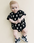 Short Sleeve Bubble Romper | Black Bolts