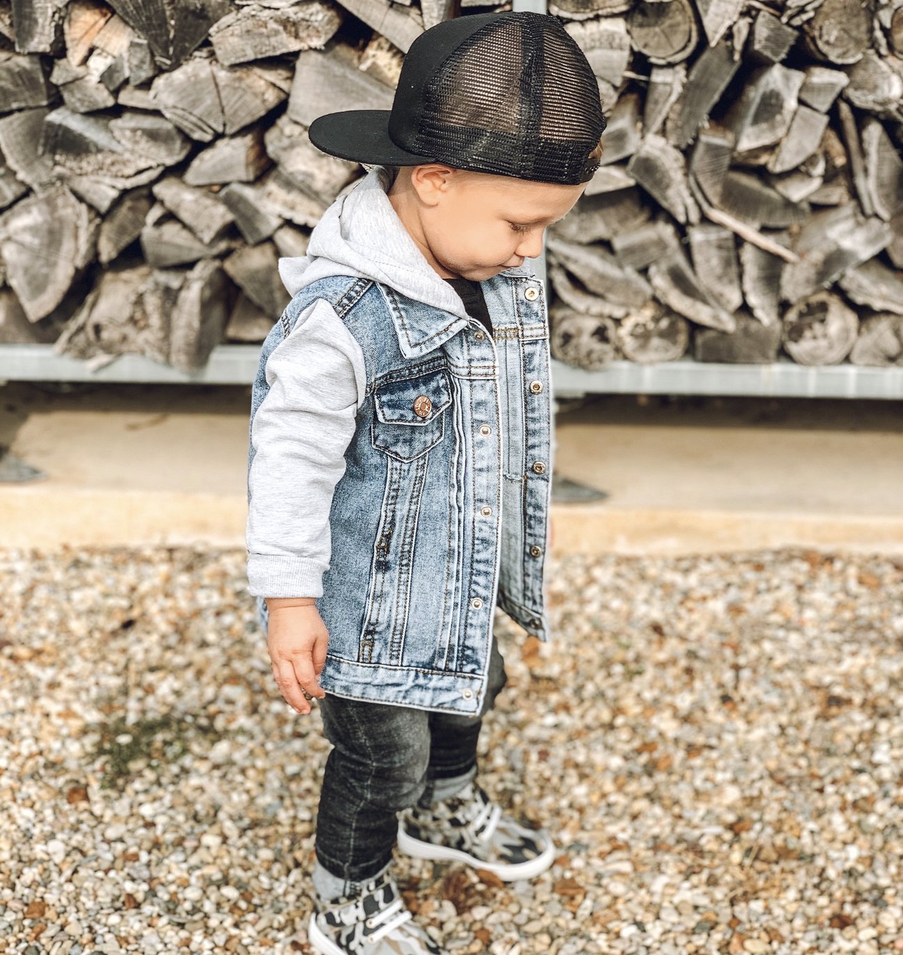 Hooded Denim Jacket - Grey