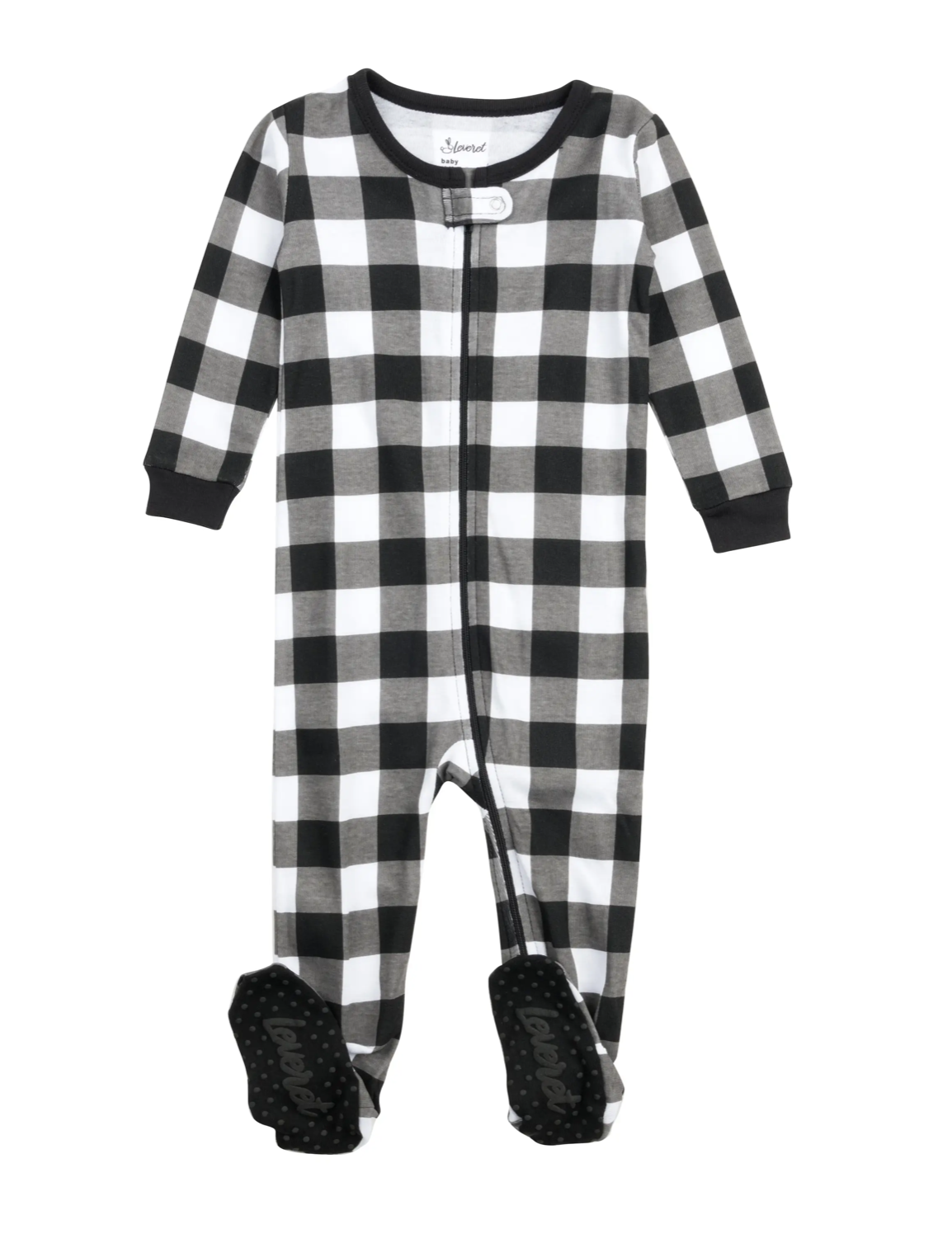 Leveret Footed Zip Pajamas - Black + White