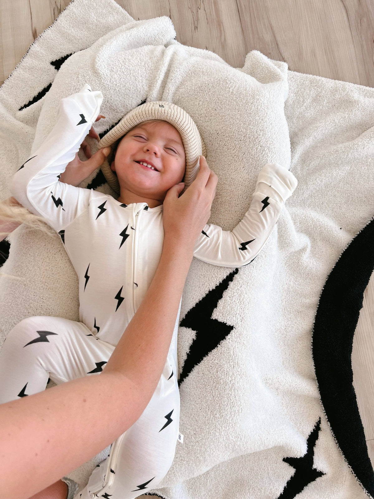 Bamboo Zip Pajamas | White &amp; Black Lightning Bolt