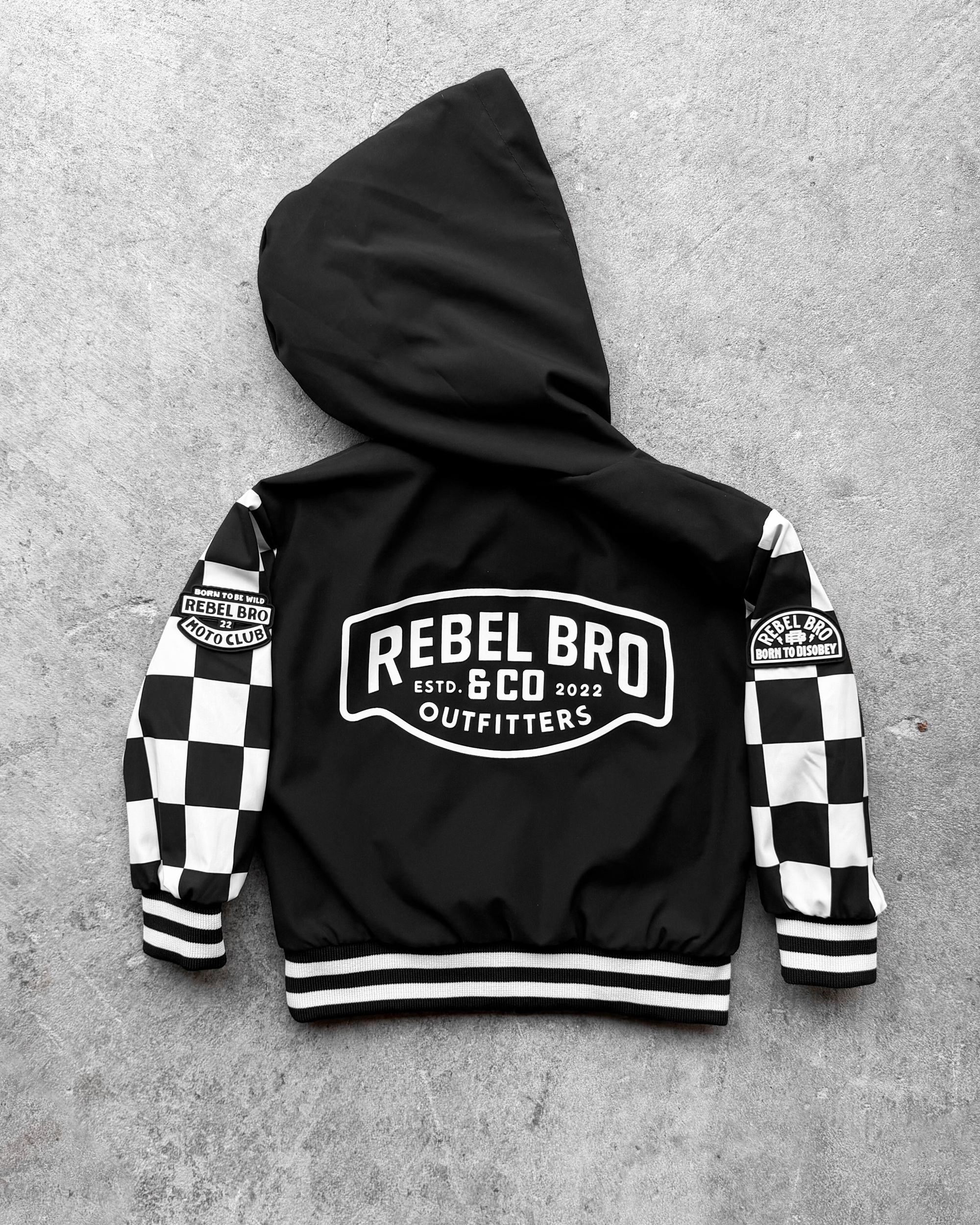 Hydro Letterman Jacket in Black + Cream Checkered