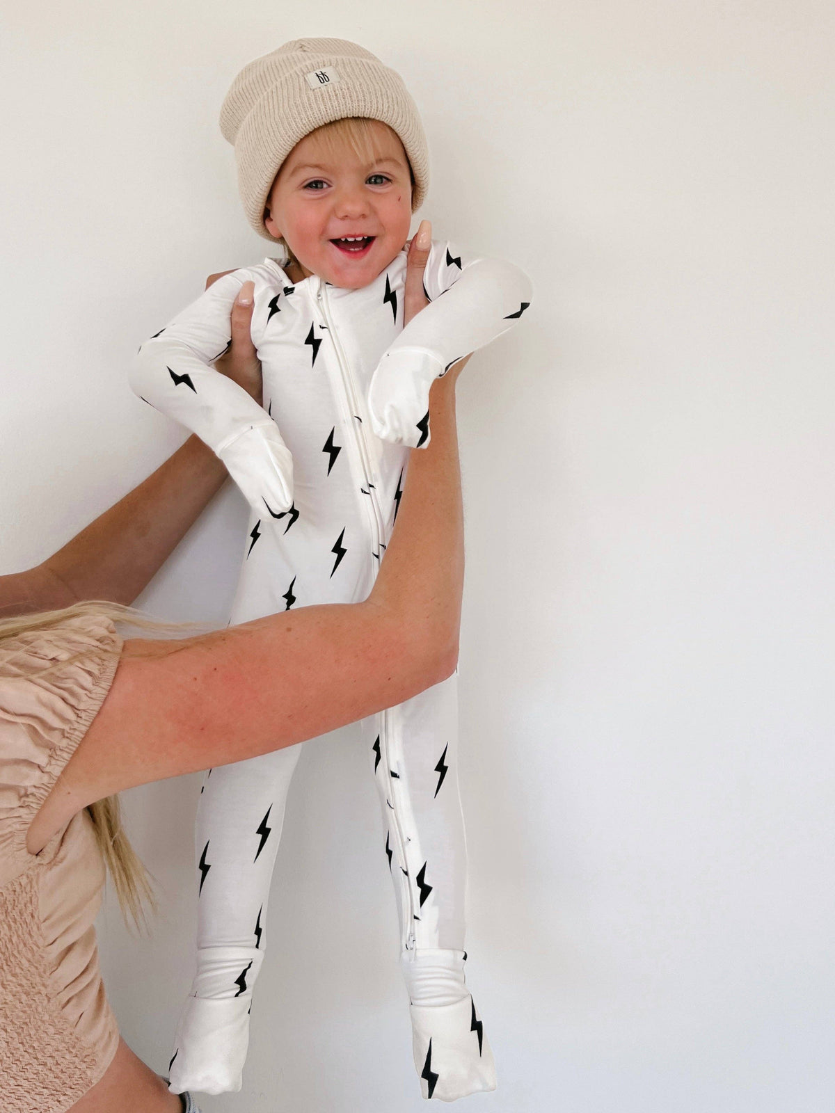Bamboo Zip Pajamas | White &amp; Black Lightning Bolt
