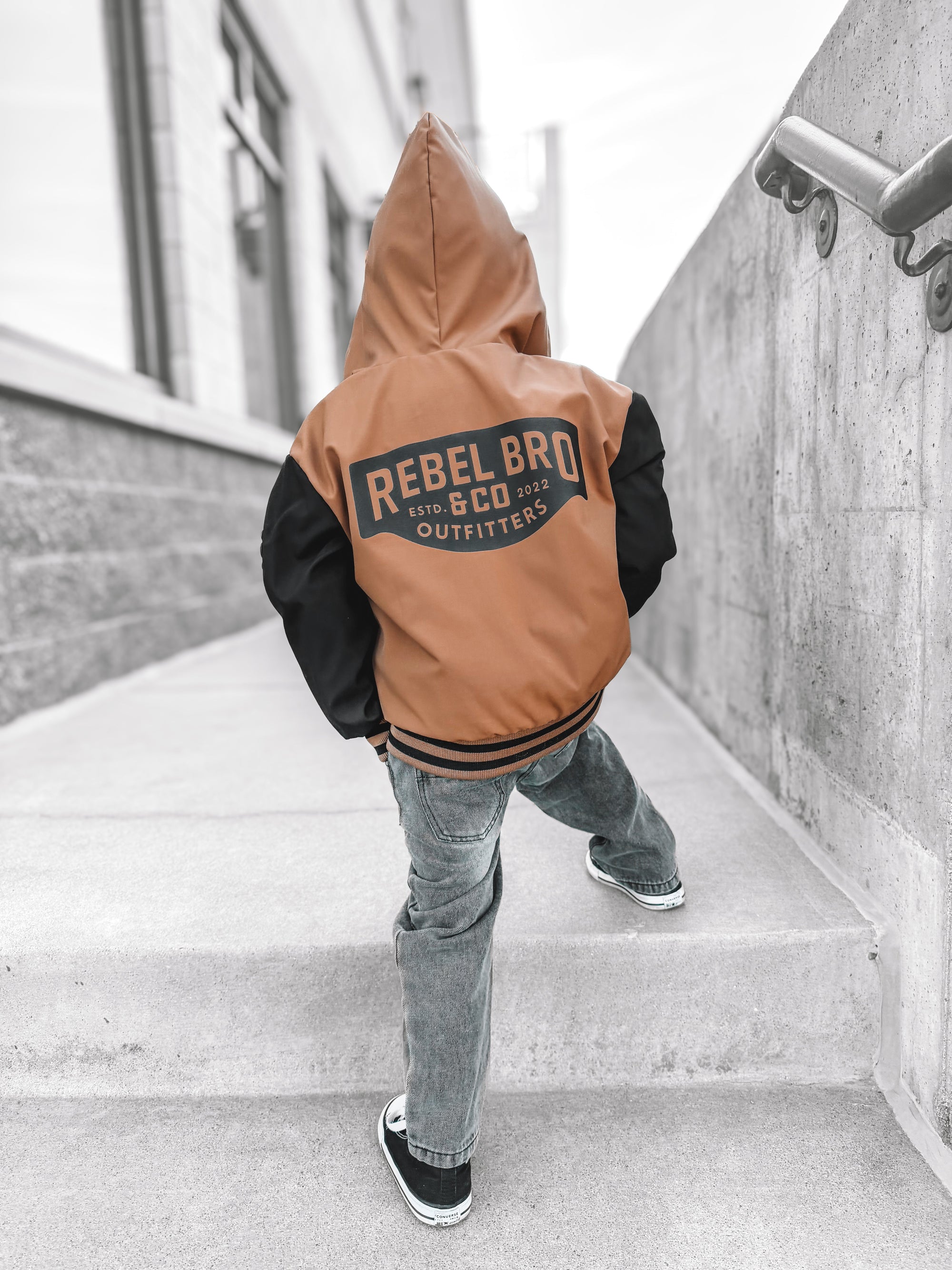 Hydro Letterman Jacket in Black + Rust