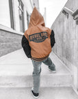 Hydro Letterman Jacket in Black + Rust