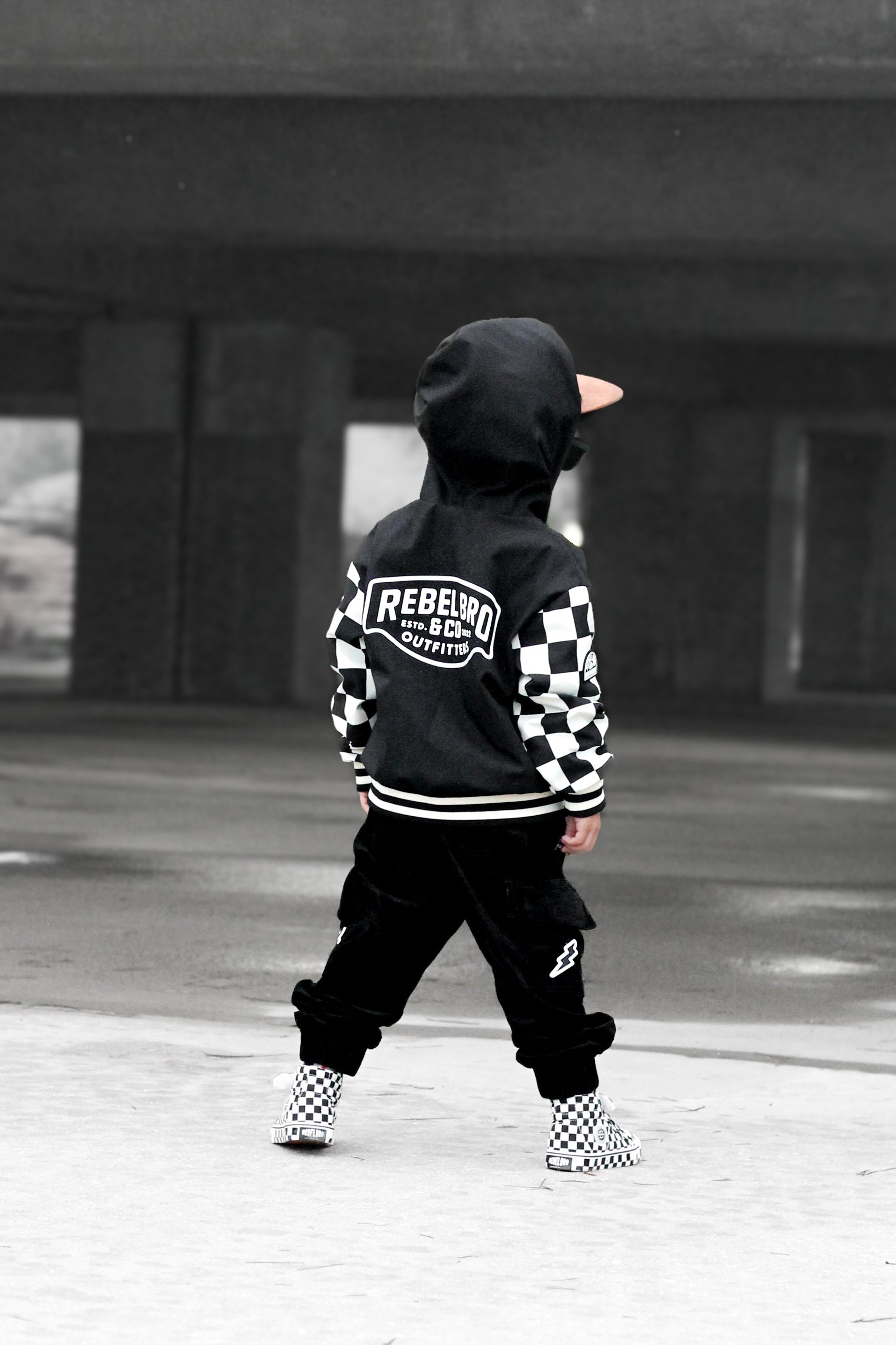 Hydro Letterman Jacket in Black + Cream Checkered