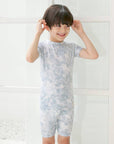 Bamboo Tie Dyeing Powder Blue Short Sleeve PJs: Powder Blue / L(4-5T)