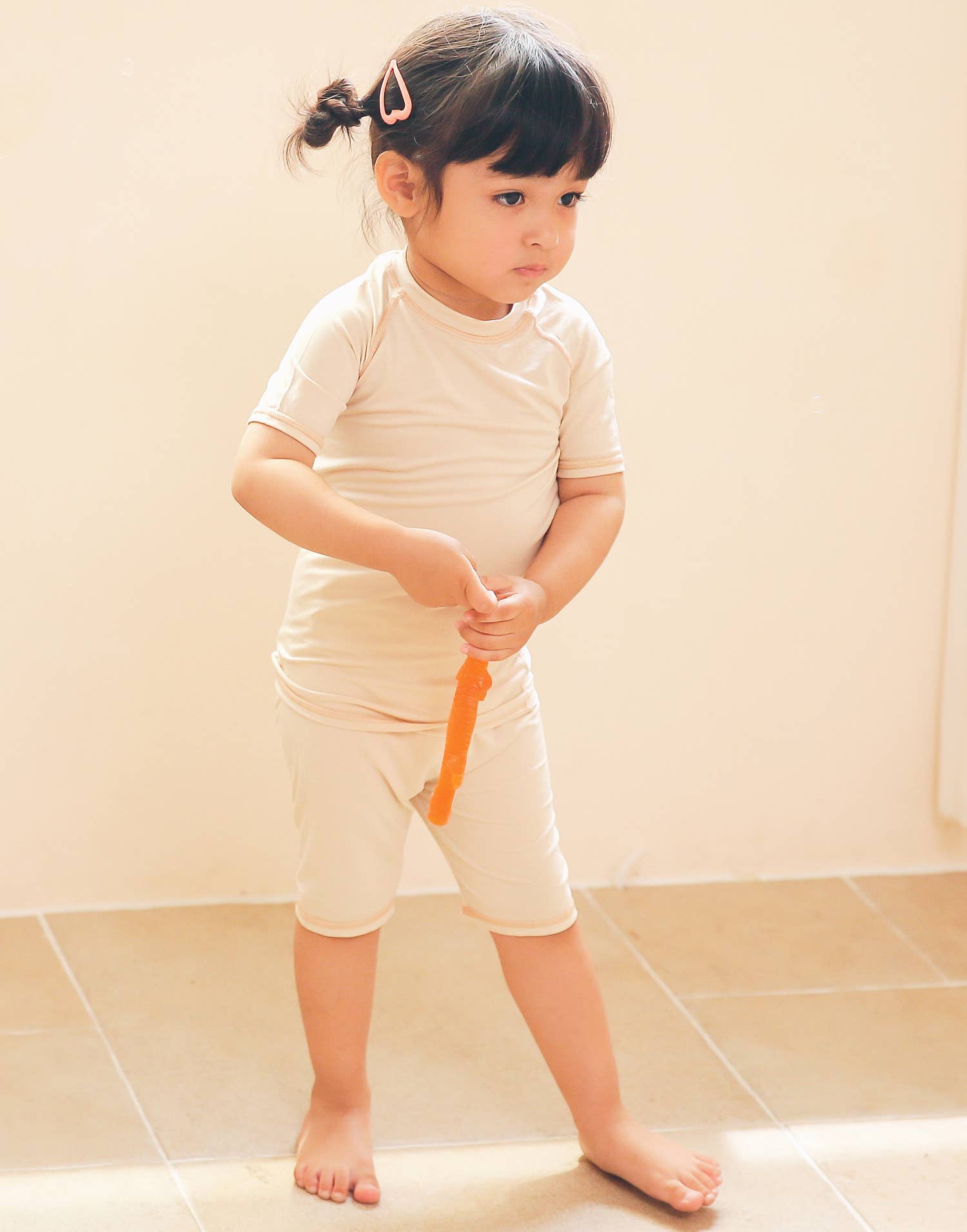 Beige Bamboo Stitch Boys Girls Baby Short Sleeve PJs-C