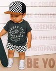 Flat Brim Trucker Hat - Checker/Faux Leather Brim