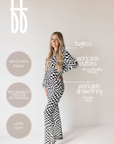 Women's Bamboo Pajama | Black & White Wavy Checkerboard
