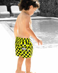 Hybrid Swim Trunks in Neon Electric Lime + Black Checkered || PREORDER