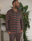Men's Bamboo Button Up Lounge Set | Holiday Stripe