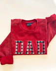 Custom Festive Plaid Applique Waffle Sleeve Crewneck - Ruby