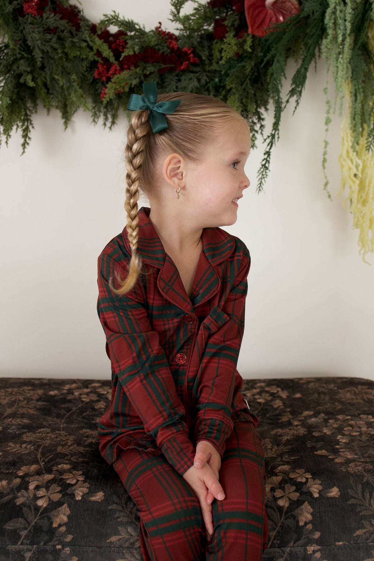 Girl's Bamboo Button Up Lounge Set | Christmas Plaid