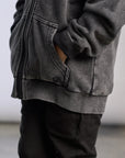 Acid Wash Zip Hoodie - Black