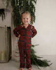 Girl's Bamboo Button Up Lounge Set | Christmas Plaid