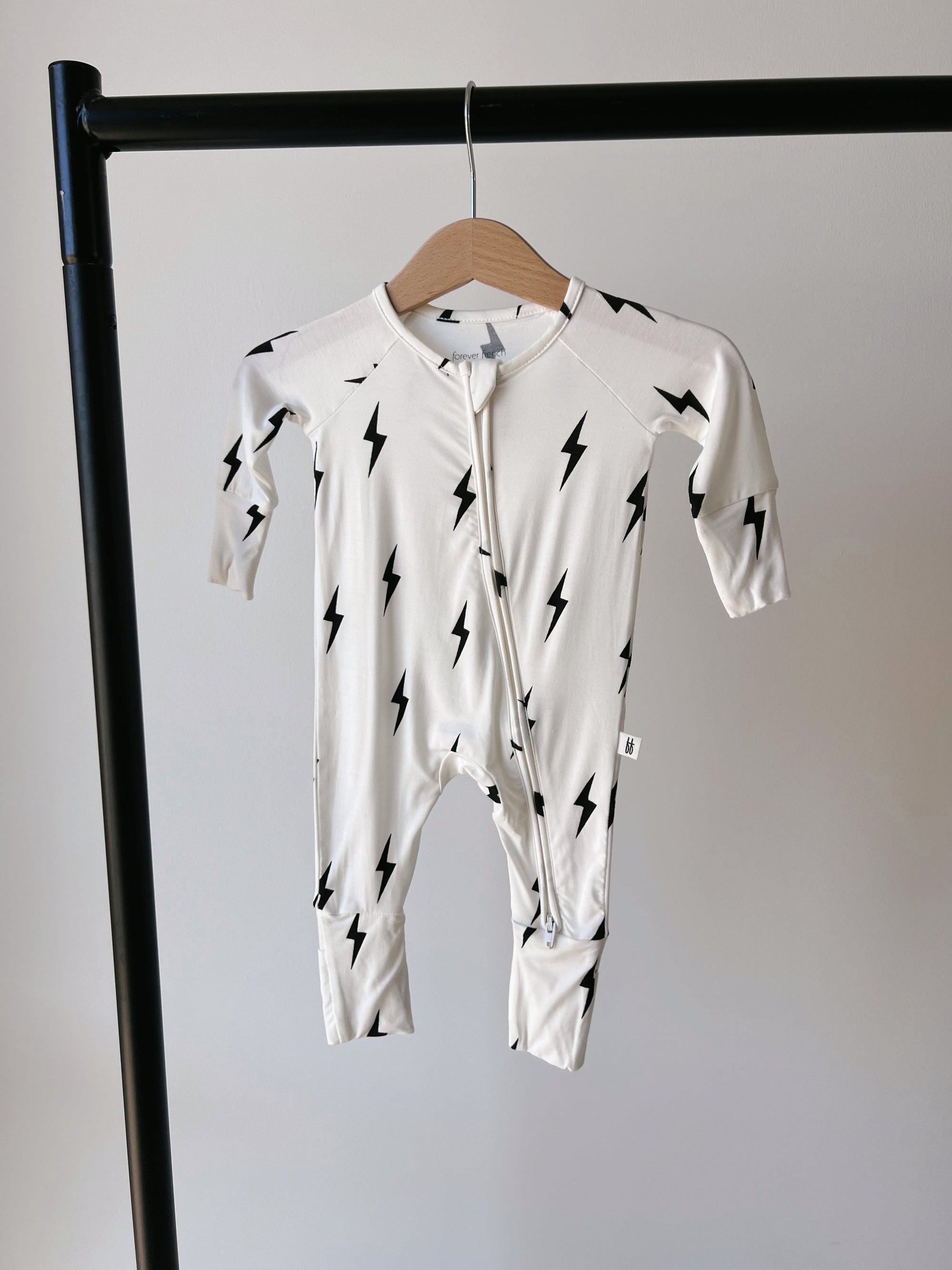 Bamboo Zip Pajamas | White &amp; Black Lightning Bolt