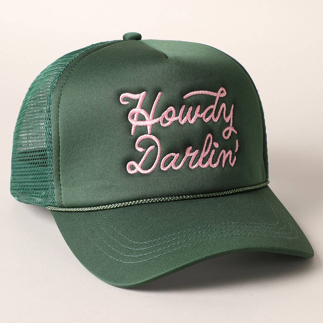 Howdy Darlin&#39; Embroidered Mesh Back Trucker Cap: One Size / BLACK