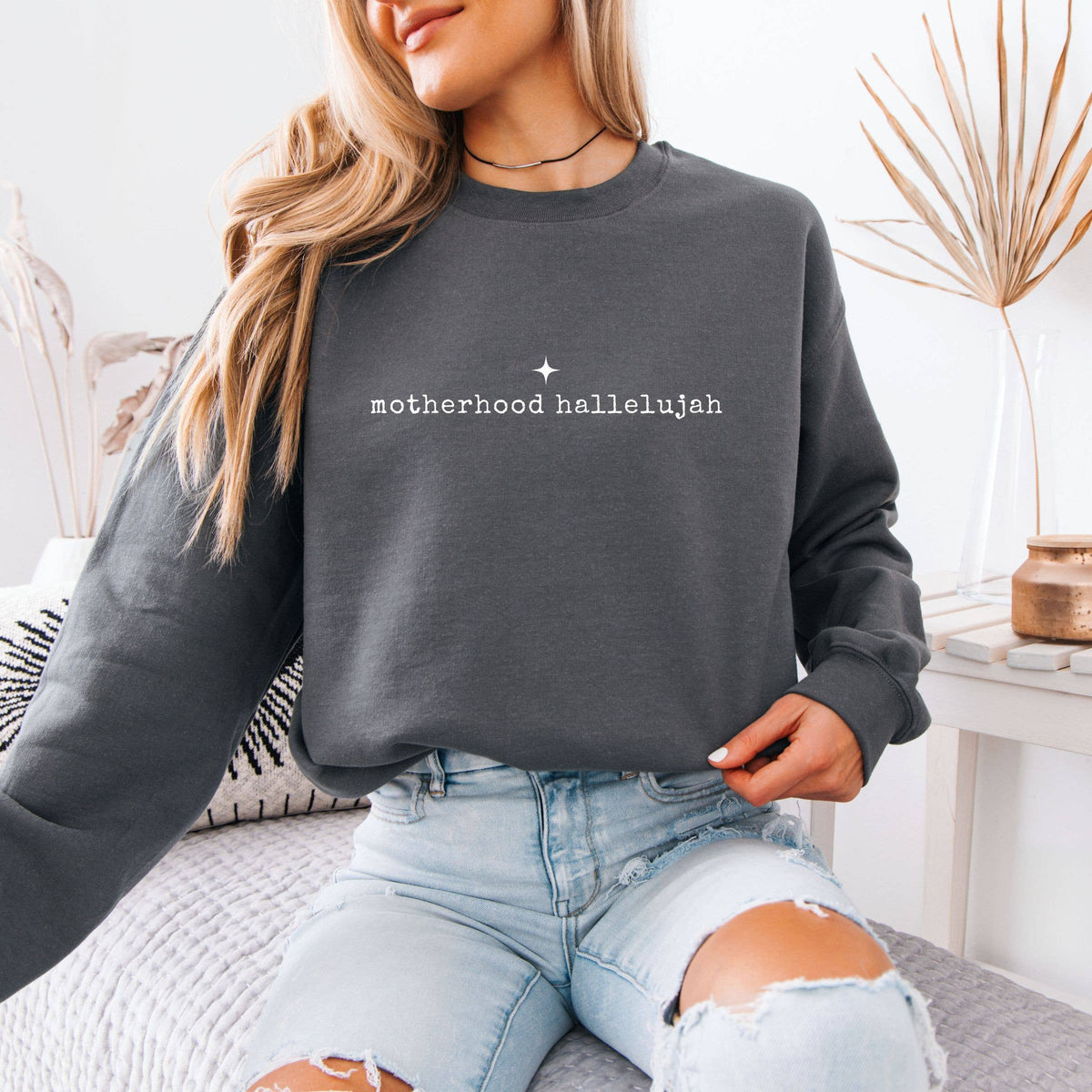 Motherhood Hallelujah Mom Graphic Fall Sweatshirt