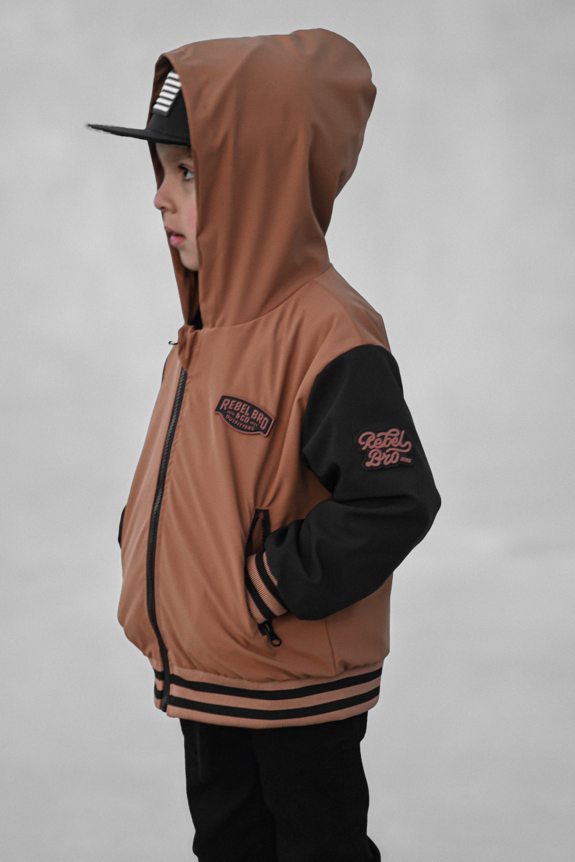 Hydro Letterman Jacket in Black + Rust