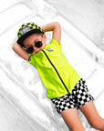 Hydro Snapback in Neon Electric Lime + Black Checkered || WATERPROOF || PREORDER