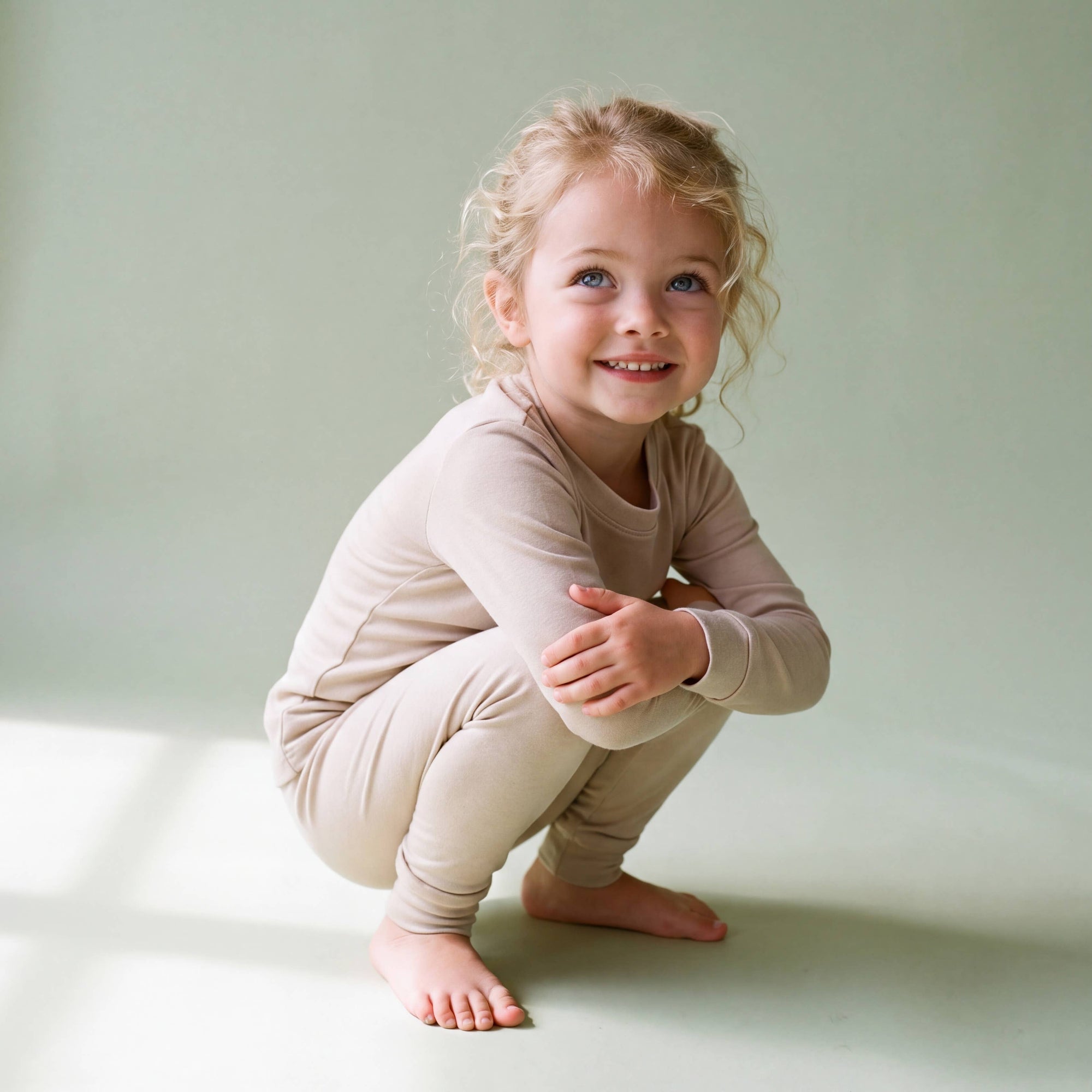 Modal Long Sleeve Pajama Set for Kids Beige