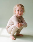 Modal Long Sleeve Pajama Set for Kids Beige
