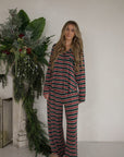 Women's Bamboo Button Up Lounge Set | Holiday Stripe