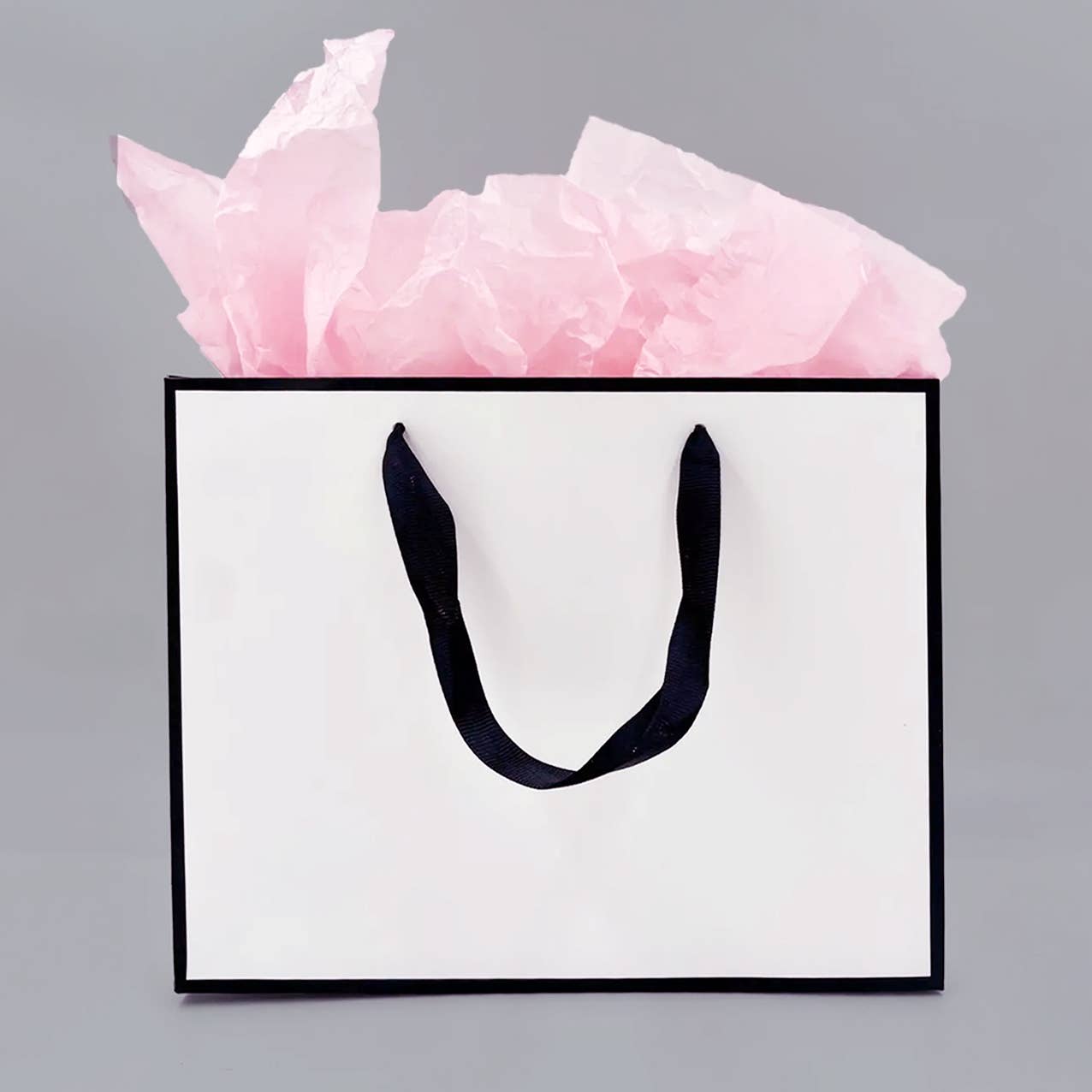 White with Black Border Paper Gift Bag w/ free tissue