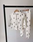 Bamboo Two Piece Pajamas | Black & White Lightning Bolt