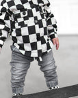 Hooded Flannel in Black + Cream Checkered