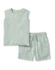 Acid Wash Boy Tee & Shorts Set - River Slate