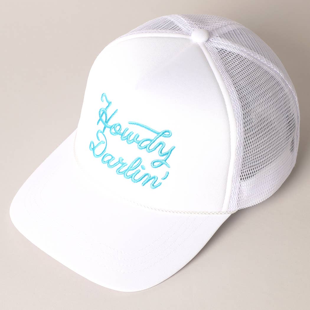 Howdy Darlin&#39; Embroidered Mesh Back Trucker Cap: One Size / BLACK