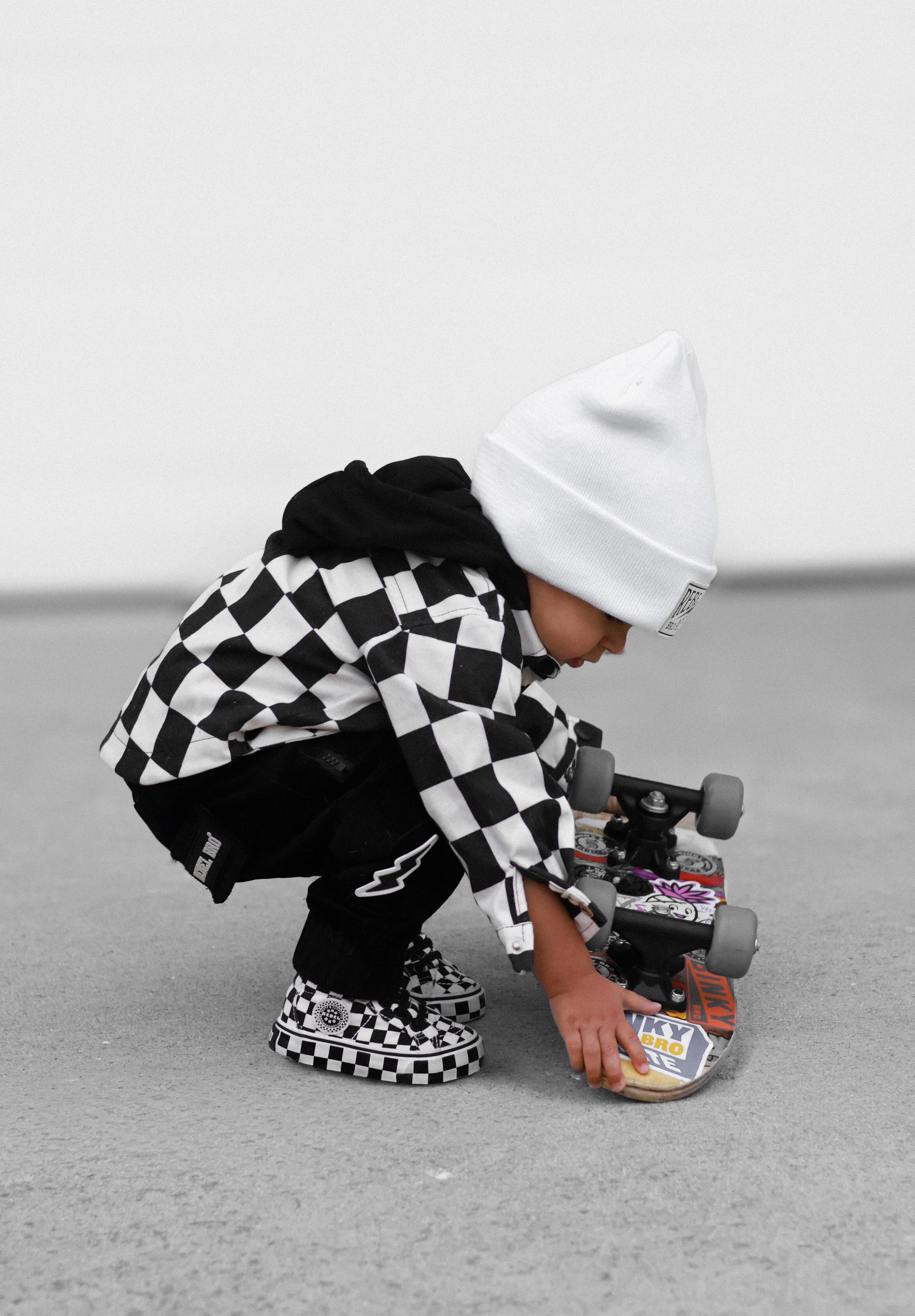 Hooded Flannel in Black + Cream Checkered