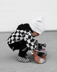 Hooded Flannel in Black + Cream Checkered