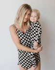 Bamboo Zip Pajamas | Black Checkerboard