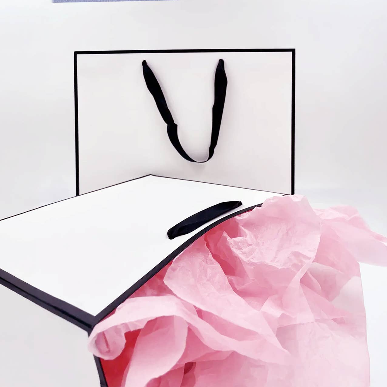 White with Black Border Paper Gift Bag w/ free tissue