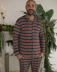 Men's Bamboo Button Up Lounge Set | Holiday Stripe