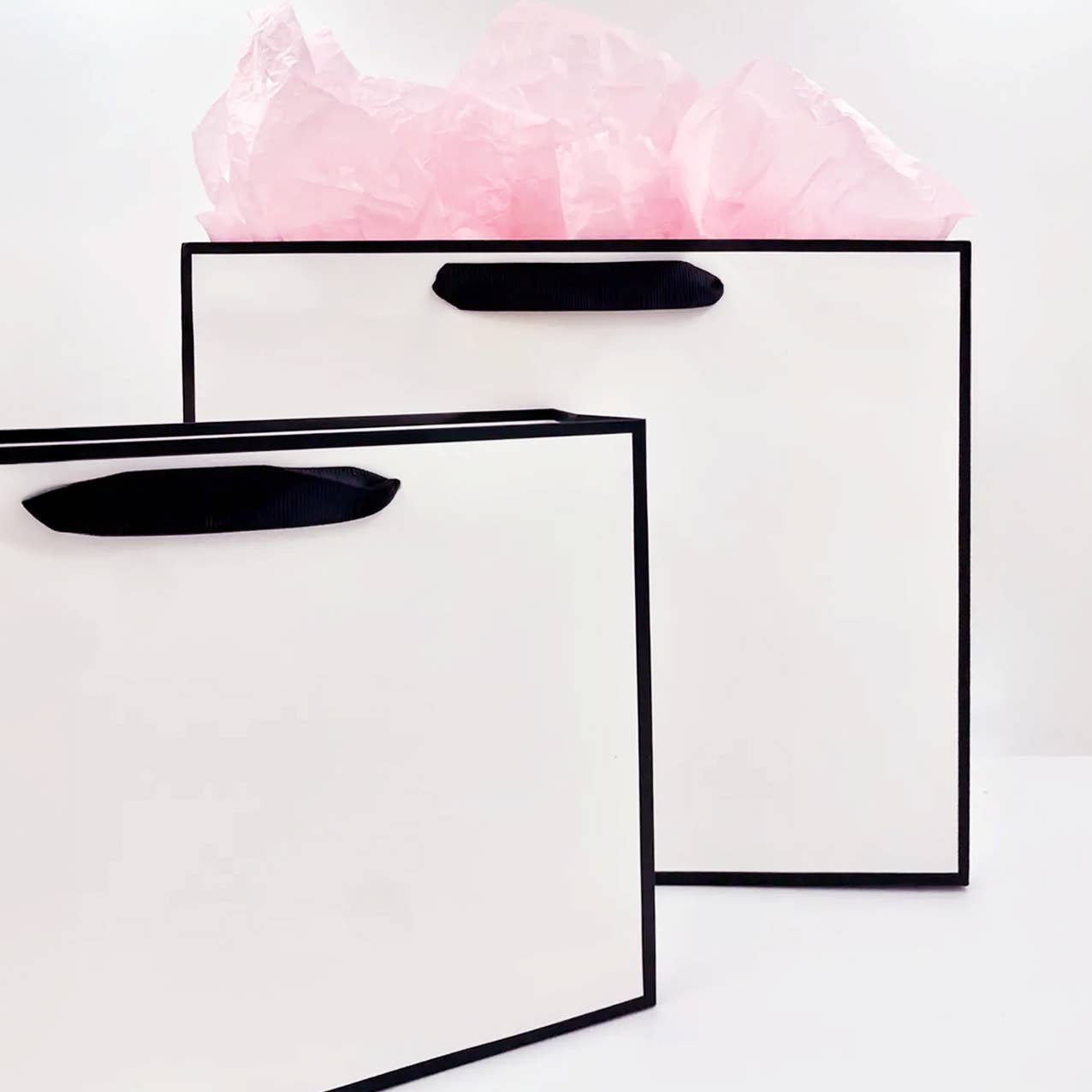 White with Black Border Paper Gift Bag w/ free tissue
