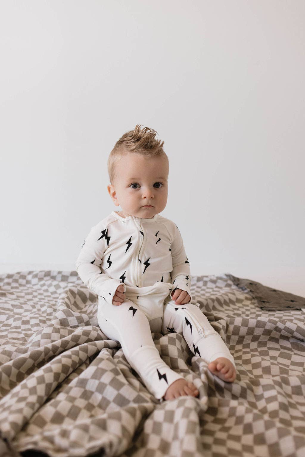 Bamboo Zip Pajamas | White &amp; Black Lightning Bolt